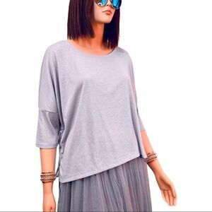 Blue Round Neck Lace Up Side Panels Lightweight Knit Poncho Top NEW